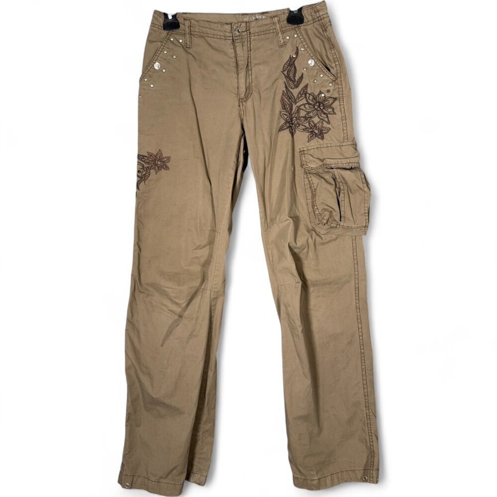 Y2K Suko Embroidered Cargo Pants Green, Fairy Grunge Whimsical Cotton 6